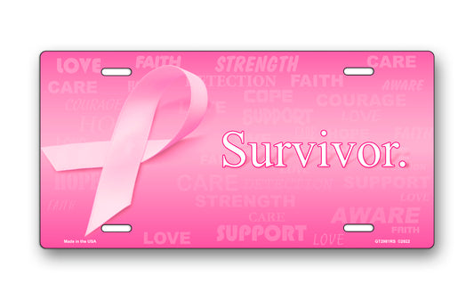 Survivor Pink Ribbon Breast Cancer Awareness License Plate