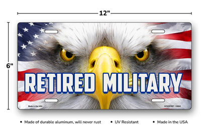 Retired Military Eagle Face on American Flag License Plate