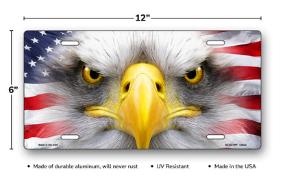 Eagle Face on American Flag License Plate