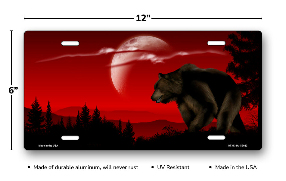 Bear on Red Offset License Plate