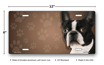 Boston Terrier on Paw Prints License Plate