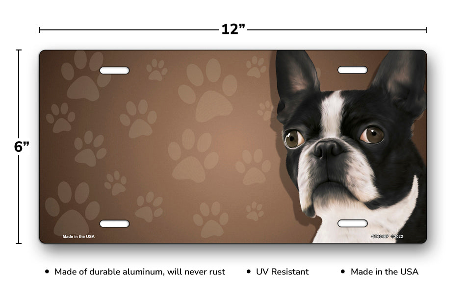 Boston Terrier on Paw Prints License Plate