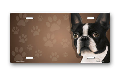 Boston Terrier on Paw Prints License Plate