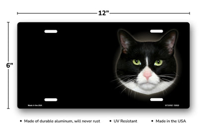 Black and White Cat on Black Offset License Plate