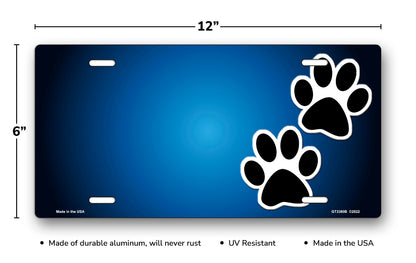 Black Paw Prints on Blue Offset License Plate