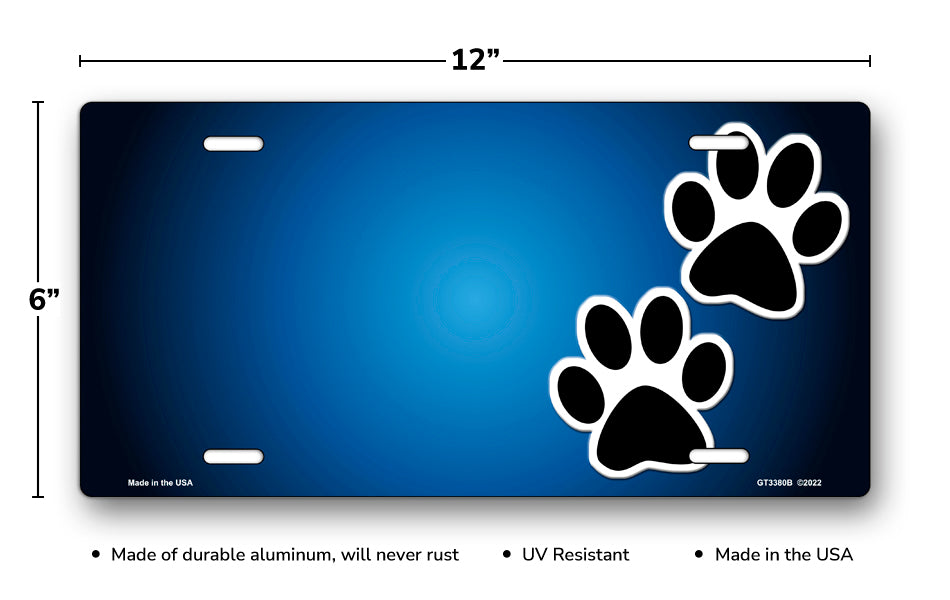 Black Paw Prints on Blue Offset License Plate