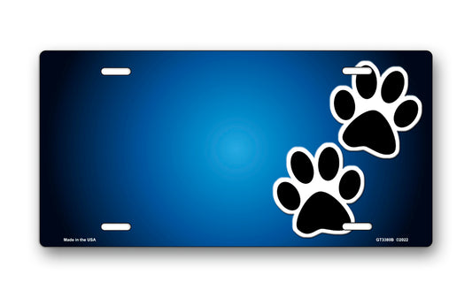 Black Paw Prints on Blue Offset License Plate