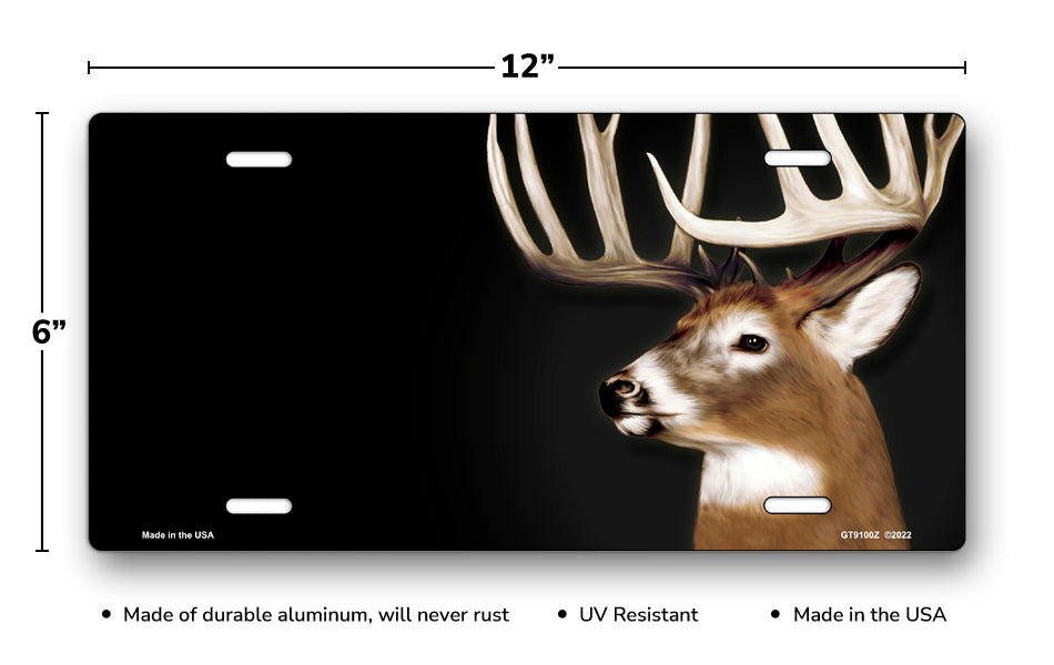 Buck on Black Offset License Plate