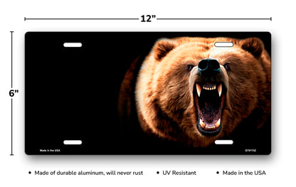 Grizzly on Black Offset License Plate