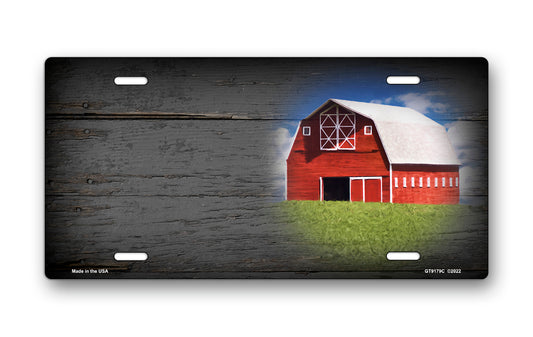 Barn on Gray Wood Offset License Plate