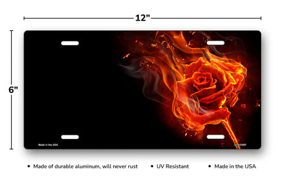 Fire Rose on Black Offset License Plate