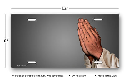 Praying Hands on Gray Offset License Plate