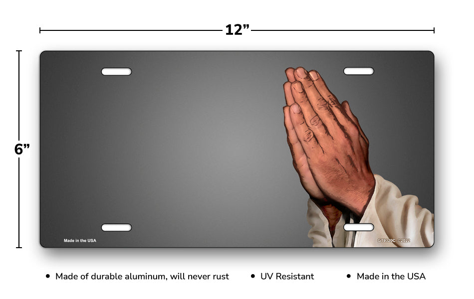 Praying Hands on Gray Offset License Plate