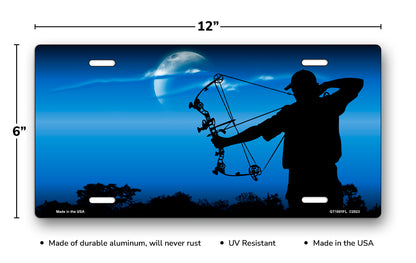 Bow Hunter on Blue Offset License Plate
