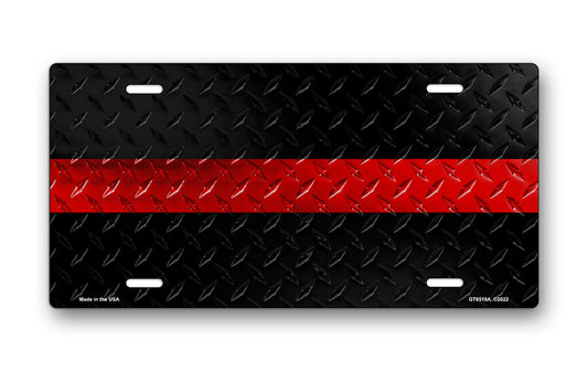 Red Line on Black Simulated Diamond Plate License Plate