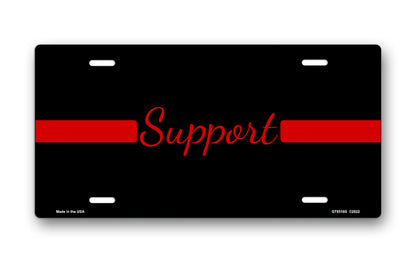 Thin Red Line Support on Black License Plate