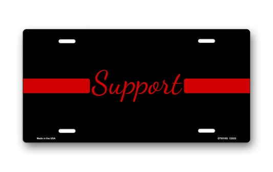 Thin Red Line Support on Black License Plate