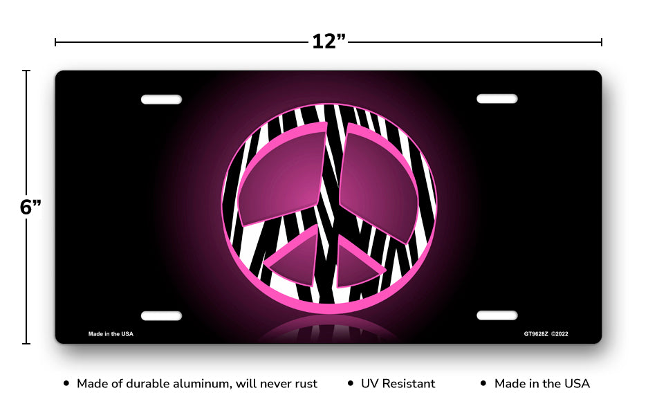 Zebra Peace on Black License Plate