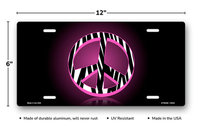 Zebra Peace on Black License Plate