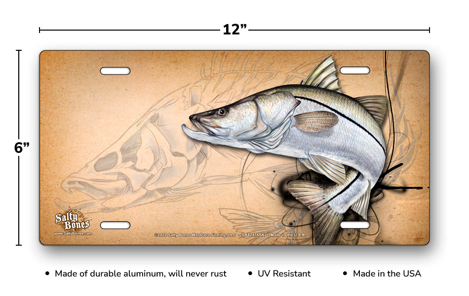 Salty Bones Snook Sketch License Plate
