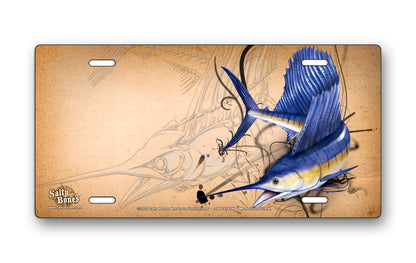 Salty Bones Sailfish Sketch License Plate